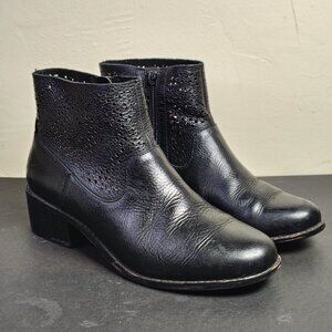 Vionic Luciana Perforated Womens Size 6.5 Black Leather Ankle Boot Booties